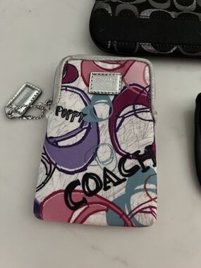 Coach Poppy Multi-Color Canvas Phone Pouch - Pink, Purple, Blue
